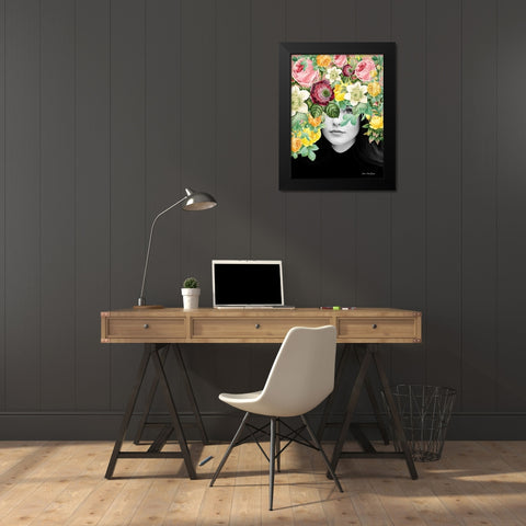 The Girl and the Flowers Black Modern Wood Framed Art Print by Seven Trees Design