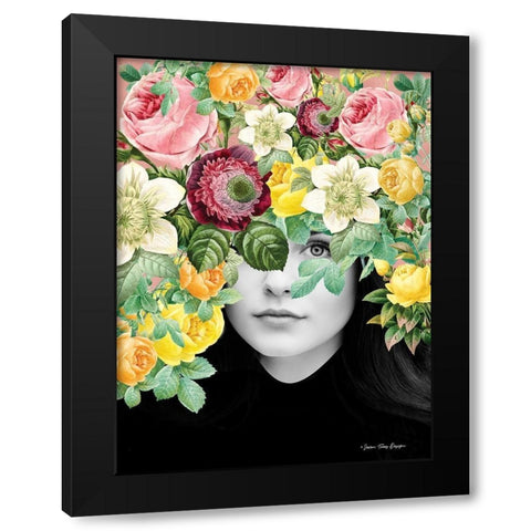 The Girl and the Flowers Black Modern Wood Framed Art Print by Seven Trees Design