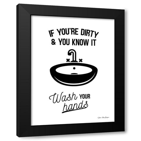 Wash Your Hands Black Modern Wood Framed Art Print with Double Matting by Seven Trees Design