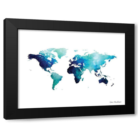 Blue Space World Map    Black Modern Wood Framed Art Print by Seven Trees Design