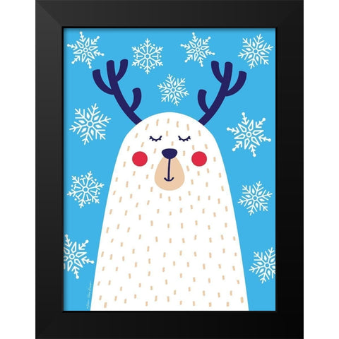 Snowflake Reindeer Black Modern Wood Framed Art Print by Seven Trees Design
