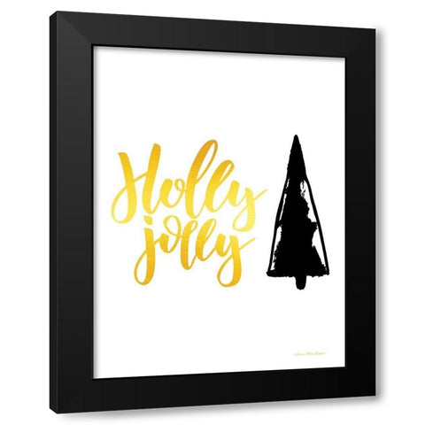 Holly Jolly Christmas Tre Black Modern Wood Framed Art Print with Double Matting by Seven Trees Design