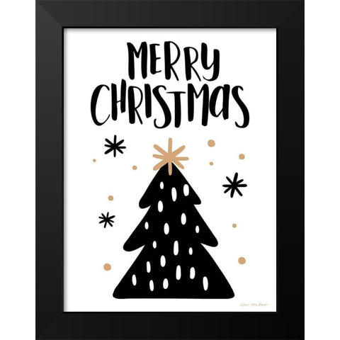Merry Christmas Tree Black Modern Wood Framed Art Print by Seven Trees Design