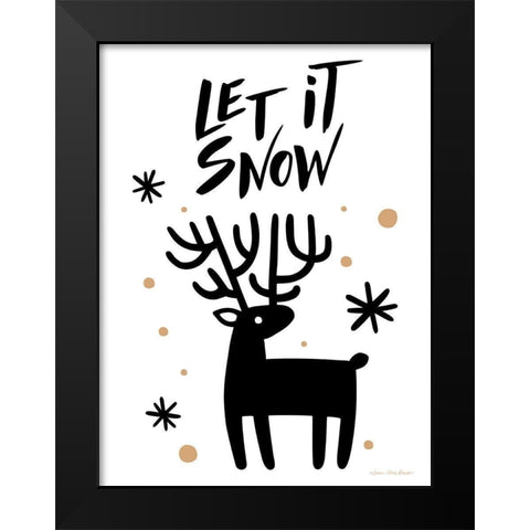 Let It Snow Reindeer Black Modern Wood Framed Art Print by Seven Trees Design