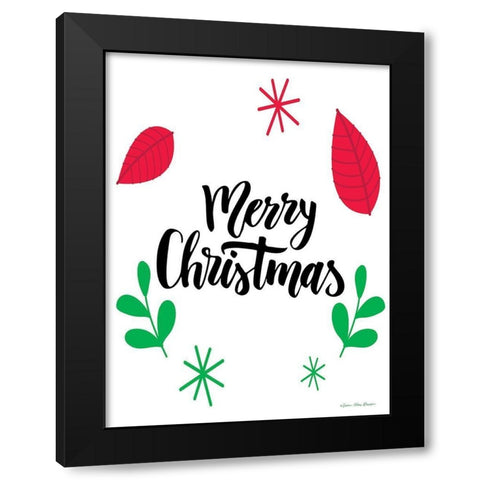Merry Christmas Greenery Black Modern Wood Framed Art Print with Double Matting by Seven Trees Design
