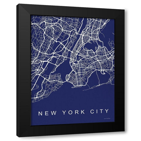 NYC Street Blue Map Black Modern Wood Framed Art Print with Double Matting by Seven Trees Design