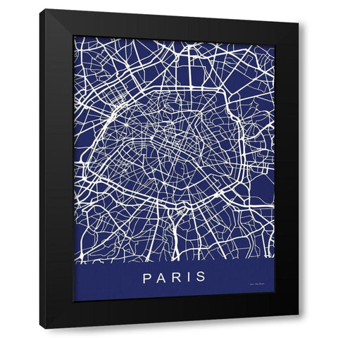 Paris Street Blue Map Black Modern Wood Framed Art Print with Double Matting by Seven Trees Design