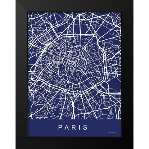 Paris Street Blue Map Black Modern Wood Framed Art Print by Seven Trees Design