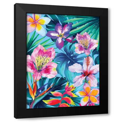 Tropical Flowers Black Modern Wood Framed Art Print with Double Matting by Seven Trees Design