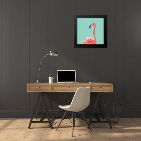 Flamingo Black Modern Wood Framed Art Print by Stellar Design Studio