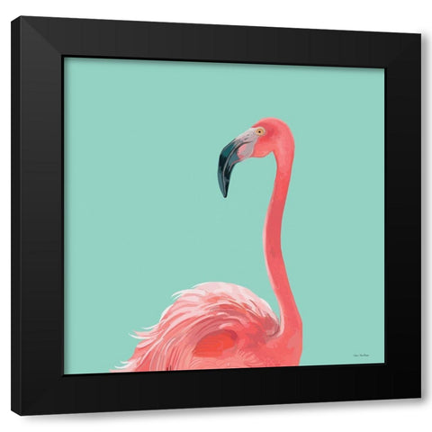 Flamingo Black Modern Wood Framed Art Print with Double Matting by Stellar Design Studio