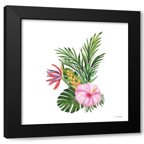 Tropical Bouquet Black Modern Wood Framed Art Print by Seven Trees Design