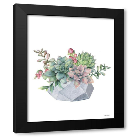 Watercolor Succulents Black Modern Wood Framed Art Print with Double Matting by Seven Trees  Design