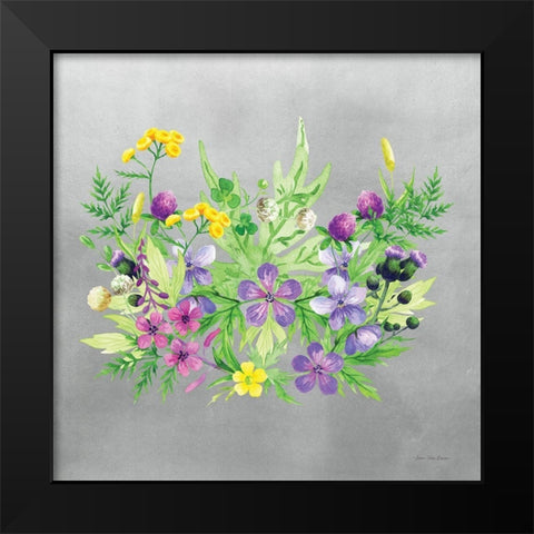 Watercolor Happy Flowers Black Modern Wood Framed Art Print by Seven Trees Design