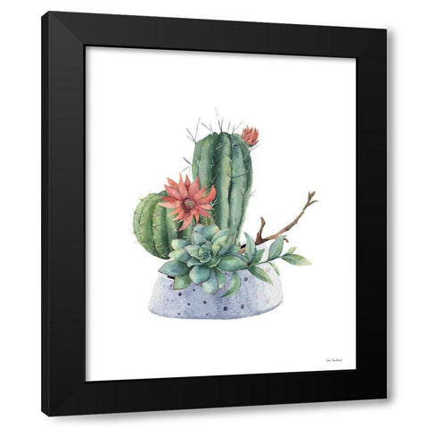 Watercolor Cactus Black Modern Wood Framed Art Print with Double Matting by Seven Trees Design