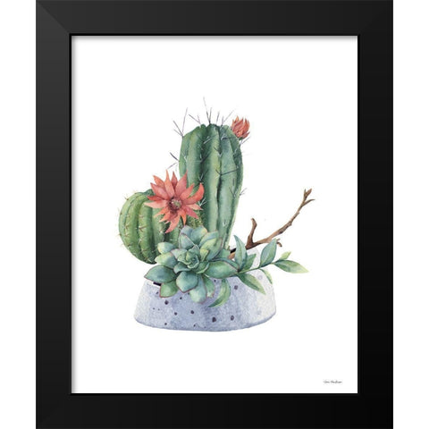 Watercolor Cactus Black Modern Wood Framed Art Print by Seven Trees Design