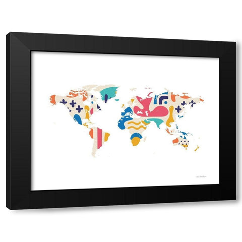 Abstract Colorful World Map Black Modern Wood Framed Art Print with Double Matting by Seven Trees Design