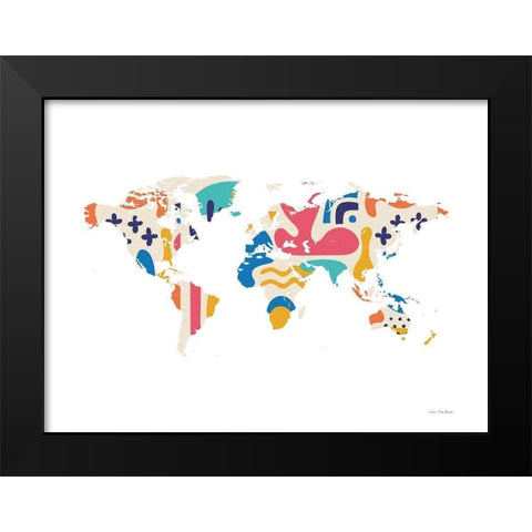 Abstract Colorful World Map Black Modern Wood Framed Art Print by Seven Trees Design