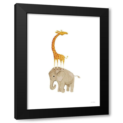 Safari Elephant and Giraffe Black Modern Wood Framed Art Print by Stellar Design Studio