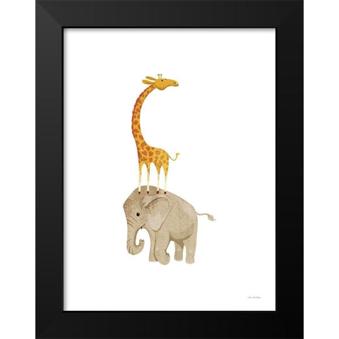 Safari Elephant and Giraffe Black Modern Wood Framed Art Print by Stellar Design Studio