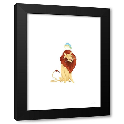 Safari Lion and Bird Black Modern Wood Framed Art Print with Double Matting by Stellar Design Studio