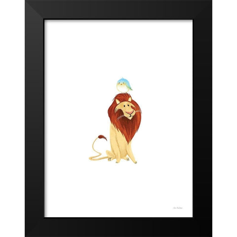 Safari Lion and Bird Black Modern Wood Framed Art Print by Stellar Design Studio