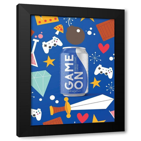 Game On Energy Drink Black Modern Wood Framed Art Print by Seven Trees Design
