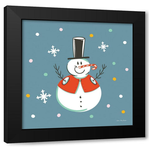The Happy Snowman Black Modern Wood Framed Art Print with Double Matting by Seven Trees Design