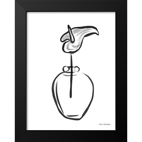 Flower and Pot Drawing Black Modern Wood Framed Art Print by Seven Trees Design