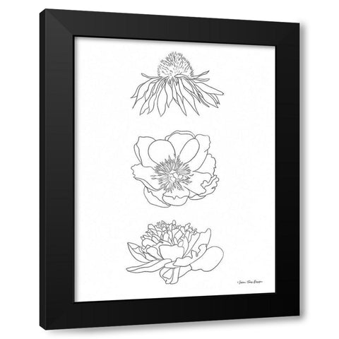 Hand Drawn Flowers Black Modern Wood Framed Art Print with Double Matting by Seven Trees Design