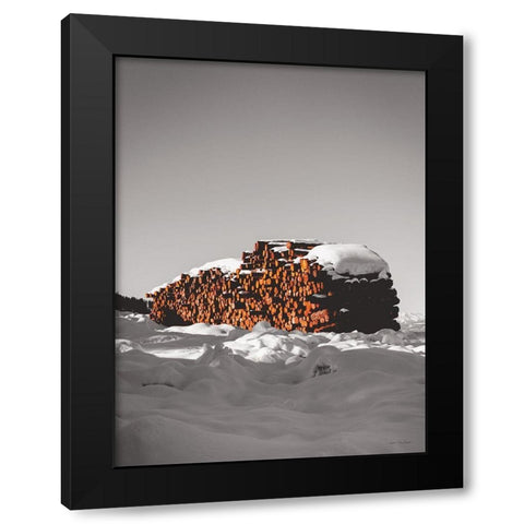 Logs in Snow    Black Modern Wood Framed Art Print by Seven Trees Design