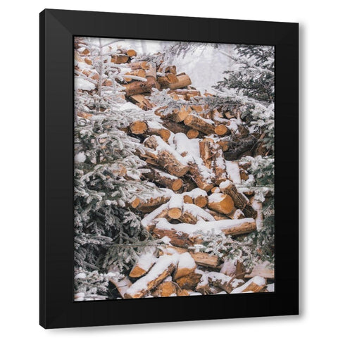 Winter Wood Pile    Black Modern Wood Framed Art Print by Seven Trees Design