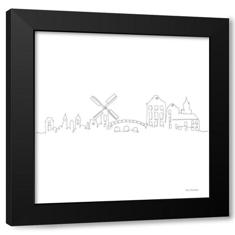 One Line Amsterdam Black Modern Wood Framed Art Print by Seven Trees Design