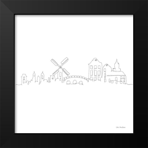 One Line Amsterdam Black Modern Wood Framed Art Print by Seven Trees Design