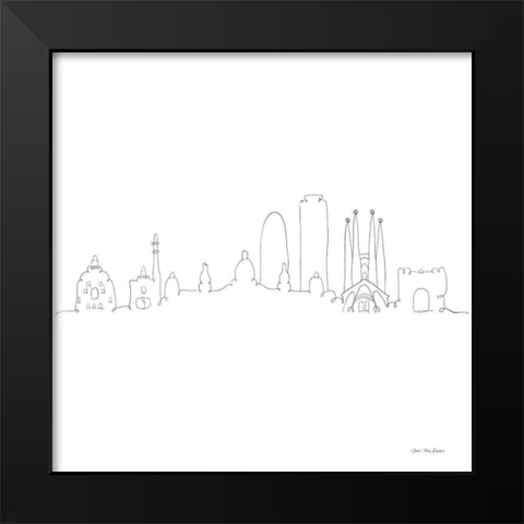 One Line Barcelona Black Modern Wood Framed Art Print by Seven Trees Design