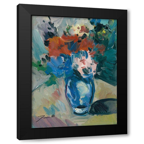 Blue Vase Black Modern Wood Framed Art Print with Double Matting by Trujillo, Jose