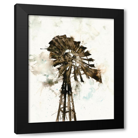 Watercolor Windmill Black Modern Wood Framed Art Print by White Ladder