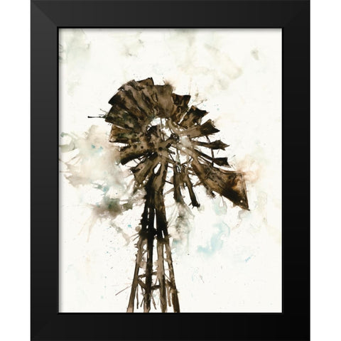 Watercolor Windmill Black Modern Wood Framed Art Print by White Ladder