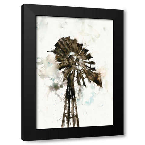Watercolor Windmill Black Modern Wood Framed Art Print with Double Matting by White Ladder