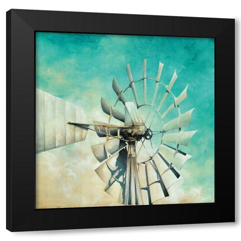 Teal Windmill Black Modern Wood Framed Art Print by White Ladder