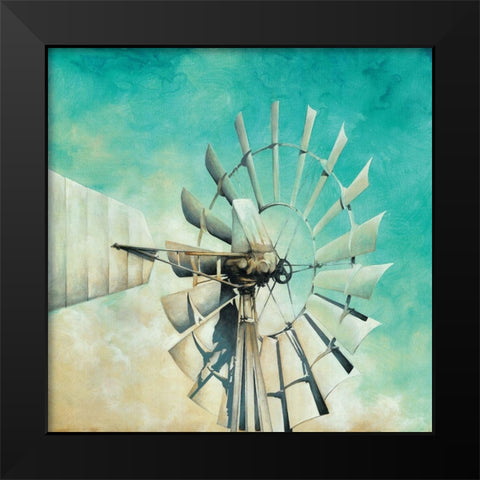 Teal Windmill Black Modern Wood Framed Art Print by White Ladder