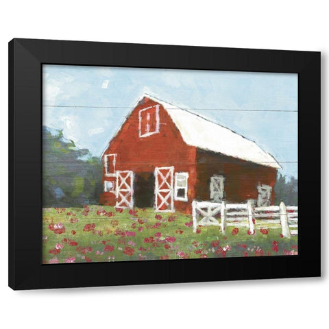 Flower Field Barn Black Modern Wood Framed Art Print with Double Matting by White Ladder