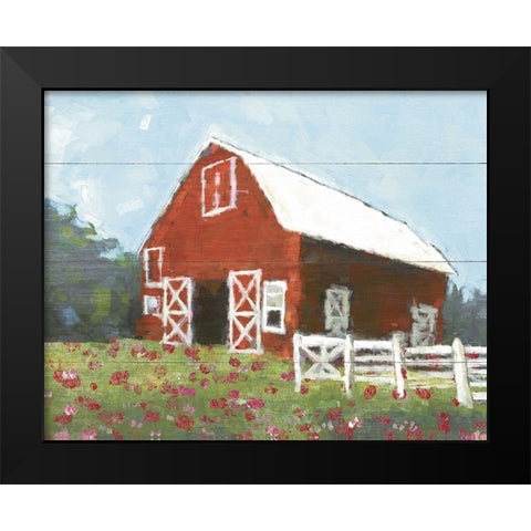 Flower Field Barn Black Modern Wood Framed Art Print by White Ladder