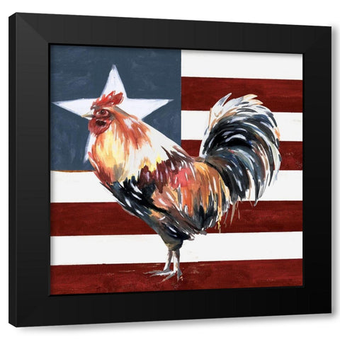 Patriotic Rooster Black Modern Wood Framed Art Print with Double Matting by White Ladder