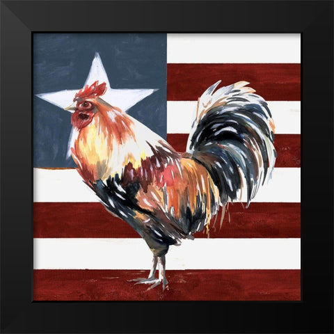 Patriotic Rooster Black Modern Wood Framed Art Print by White Ladder