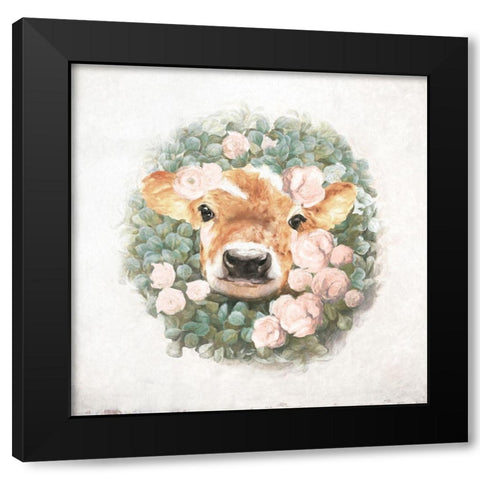 Floral Wreath Calf Black Modern Wood Framed Art Print with Double Matting by White Ladder