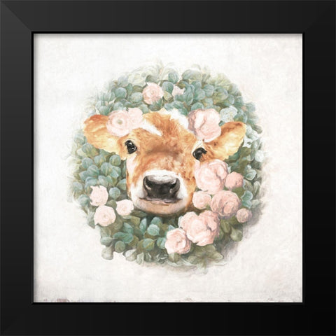 Floral Wreath Calf Black Modern Wood Framed Art Print by White Ladder