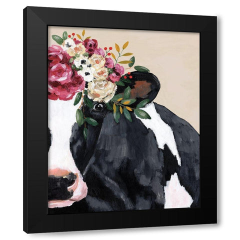 Bestie with her Flowers Black Modern Wood Framed Art Print by White Ladder
