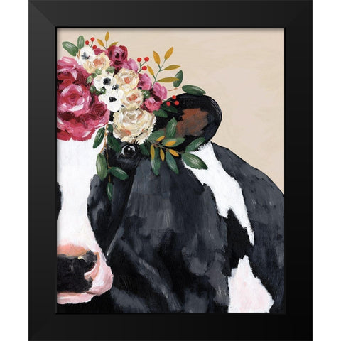 Bestie with her Flowers Black Modern Wood Framed Art Print by White Ladder