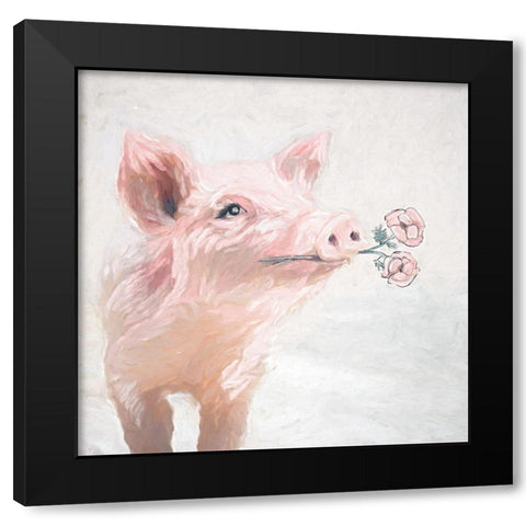 Pretty Pink Pig Black Modern Wood Framed Art Print with Double Matting by White Ladder